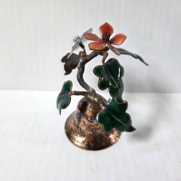 Vintage Bovano of Cheshire Enamel Bell Orange Flowers Green Leaves 4" Tall - Picture 3 of 8